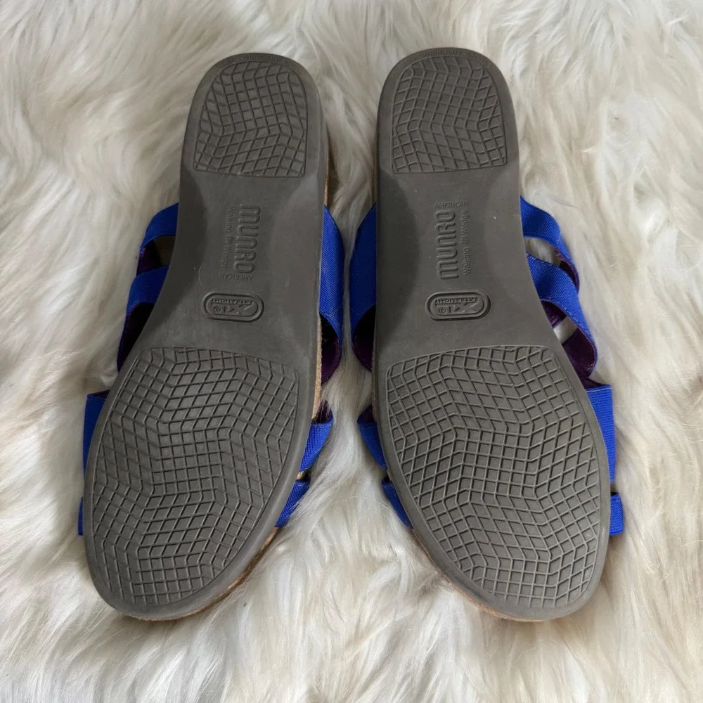 Munro American Womens Blue Elastic Strap Toe Loop Walking Wedge Sandals Size 9 M